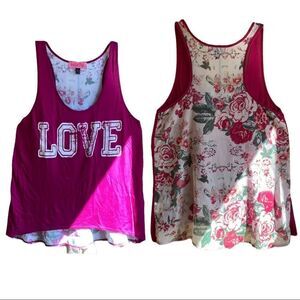 Sugar High LOVE logo Solid Pink Front Floral Back Spandex Sleeveless Oversized S